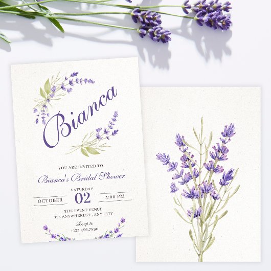 Purple Lavender floral bridal shower 招待状