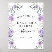 Purple Lavender Floral Bridal Shower Welcome Sign ポスター (正面)