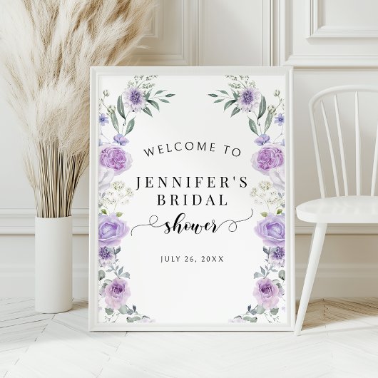 Purple Lavender Floral Bridal Shower Welcome Sign ポスター