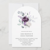 Purple & Lavender Floral Eucalyptus Wedding 招待状 (正面)