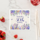 Purple Lavender Floral Garden Party 50th Birthday スタンダードカクテルナプキン (インサイチュ)