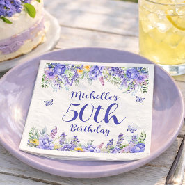 Purple Lavender Floral Garden Party 50th Birthday スタンダードカクテルナプキン