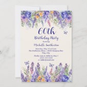 Purple Lavender Floral Garden Party 60th Birthday 招待状 (正面)