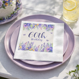 Purple Lavender Floral Garden Party 60th Birthday 縁ありカクテルナプキン
