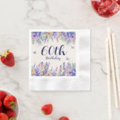Purple Lavender Floral Garden Party 60th Birthday 縁ありカクテルナプキン (インサイチュ)