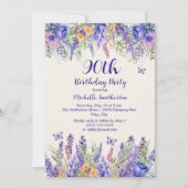 Purple Lavender Floral Garden Party 90th Birthday 招待状 (正面)