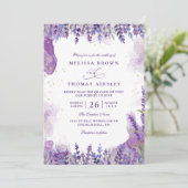 Purple Lavender Floral Modern QR Code Wedding 招待状 (スタンド正面)
