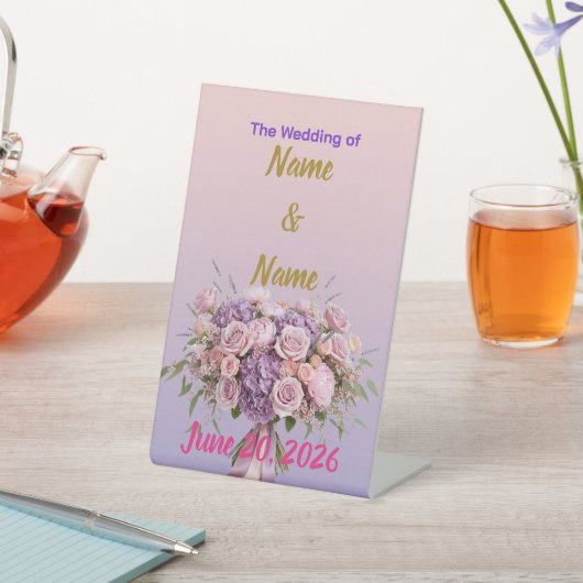 Purple Lavender Floral Ombre Wedding Table Sign 台座サイン (インサイチュ)