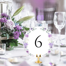 Purple Lavender Floral Round Table Number 招待状