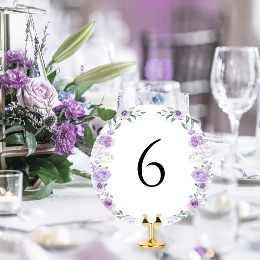 Purple Lavender Floral Round Table Number 招待状