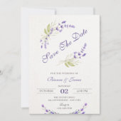 Purple lavender floral wedding セーブザデート (正面)