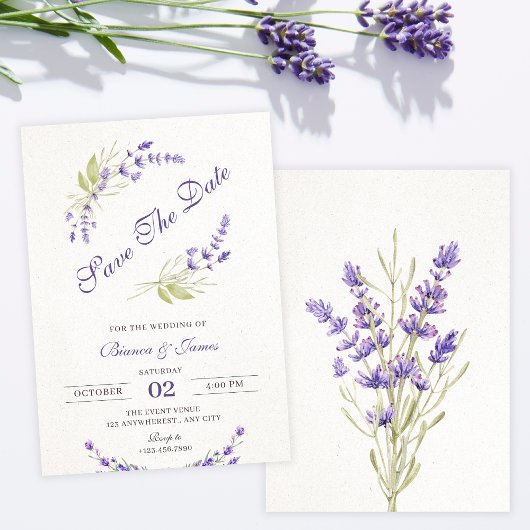 Purple lavender floral wedding セーブザデート