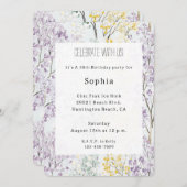 Purple Lavender Green Yellow Floral Birthday 招待状 (正面/裏面)