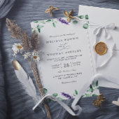 Purple Lavender Greenery Rustic QR Code Wedding 招待状