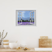 Purple Lavender Meadow Garden View Fake Window ポスター (キッチン)