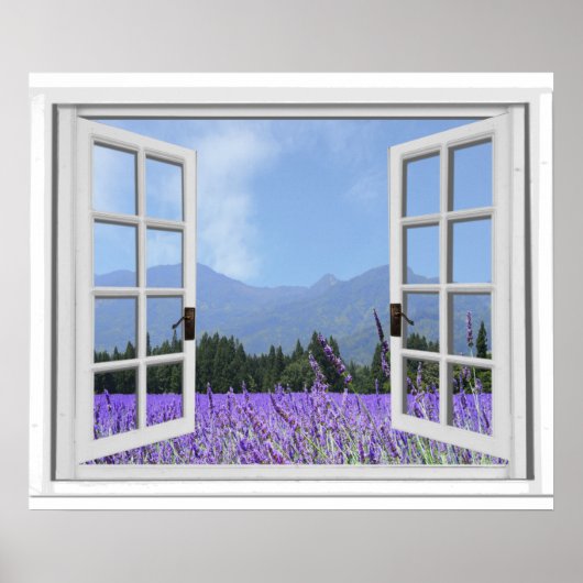 Purple Lavender Meadow Garden View Fake Window ポスター (正面)