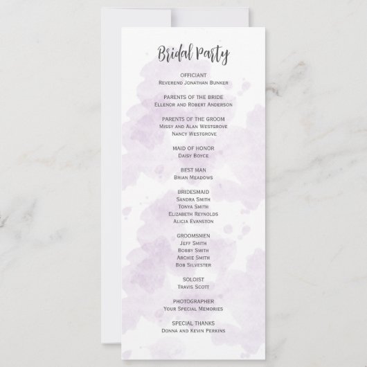 Purple Lavender Peonies Floral Wedding Program 招待状 (裏面)