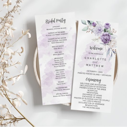 Purple Lavender Peonies Floral Wedding Program 招待状