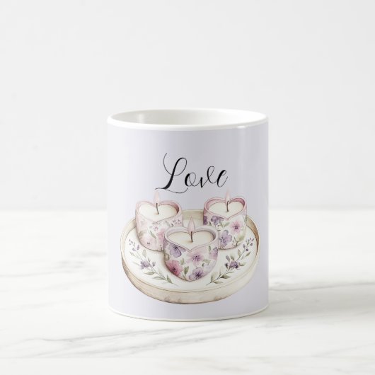 Purple Lavender Pink Floral Heart Candles Love コーヒーマグカップ (中央)