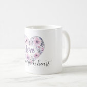 Purple Lavender Pink Floral Heart Love コーヒーマグカップ (正面右)