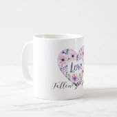 Purple Lavender Pink Floral Heart Love コーヒーマグカップ (正面左)