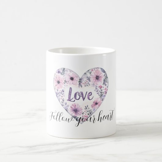 Purple Lavender Pink Floral Heart Love コーヒーマグカップ (中央)