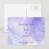 Purple Lavender Swirl Gold Highlite Save the Date  案内ポストカード (正面/裏面)