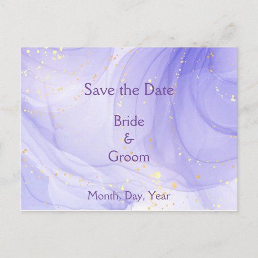 Purple Lavender Swirl Gold Highlite Save the Date  案内ポストカード (正面)