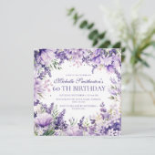 Purple Lavender Watercolor Floral 60th Birthday 招待状 (スタンド正面)