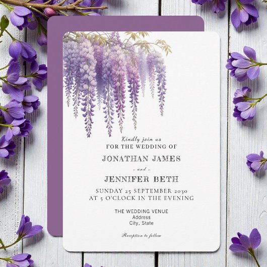 Purple Lavender Wisteria Floral Wedding Invitation 招待状