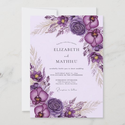 Purple Lavish Bohemian Wedding 招待状 (正面)