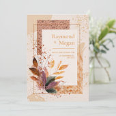 Purple Leaf Speckled Autumnal Gold Frame Wedding 招待状 (スタンド正面)