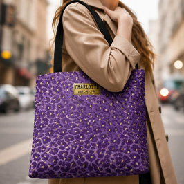Purple Leopard Print Pattern with Gold Hearts アクセサリーポーチ