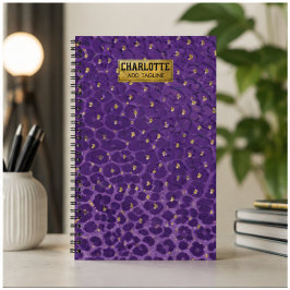 Purple Leopard Print Pattern with Gold Hearts ノートブック