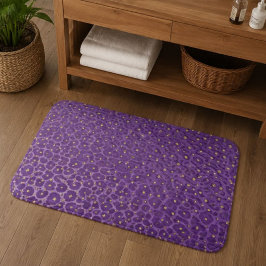 Purple Leopard Print Pattern with Gold Hearts バスマット