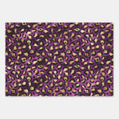 Purple Leopard Print with Gold Tropical Leaves ラッピングペーパーシート (正面)