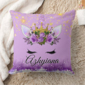 Purple|Lilac及び金ゴールドのグリッター|Floralの王冠のユニコーン クッション (ブランケット)