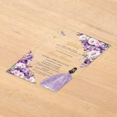 Purple Lilac Blush Floral Quinceanera 15 Sweet 16 アクリル招待状 (レイダウン)