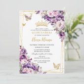 Purple Lilac Blush Floral Quinceanera 15 Sweet 16  招待状 (スタンド正面)