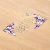 Purple Lilac Blush Floral Quinceanera Acrylic アクリル招待状 (レイダウン)