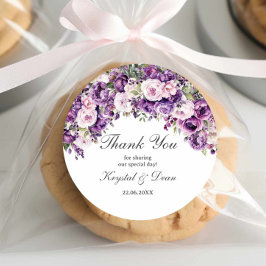 Purple Lilac Blush Floral Wedding Round Sticker ラウンドシール
