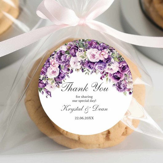 Purple Lilac Blush Floral Wedding Round Sticker ラウンドシール