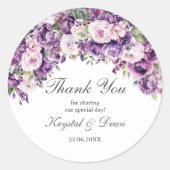 Purple Lilac Blush Floral Wedding Round Sticker ラウンドシール (正面)