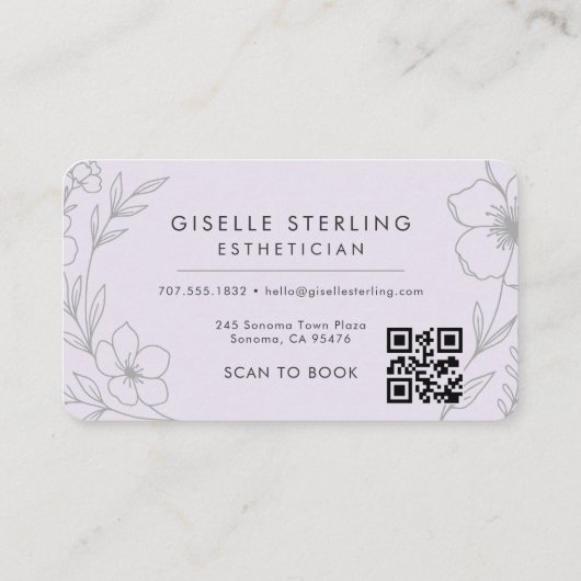Purple Lilac Floral Esthetician QR Code 名刺 (裏面)
