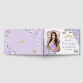 Purple Lilac Floral Gold QUINCEAÑERA 16 Photograph ゲストブック (全面)
