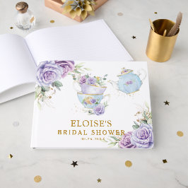 Purple Lilac Floral High Tea Party Bridal Shower ゲストブック