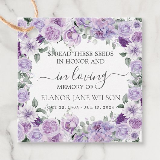 Purple Lilac Floral Memorial Funeral Seed Packet フェイバータグ (正面)