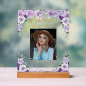 Purple Lilac Floral Photo Funeral Celebration Life アクリルサイン (ニュートラル)