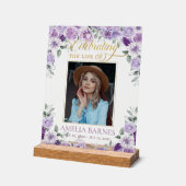 Purple Lilac Floral Photo Funeral Celebration Life アクリルサイン (傾斜)