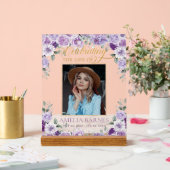 Purple Lilac Floral Photo Funeral Celebration Life アクリルサイン (ウェディング)